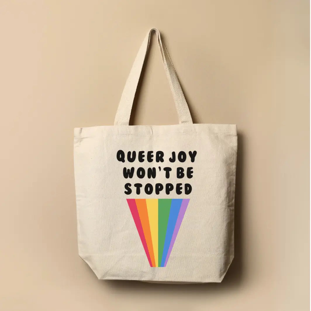 Queer Joy Won't Be Stopped LGBTQ+ Pride Tote Bag image 0