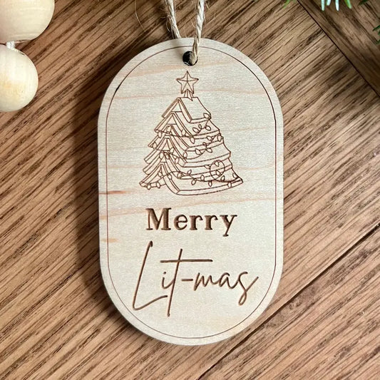 Merry Lit-mas Book lover bookish Christmas Ornament image 0