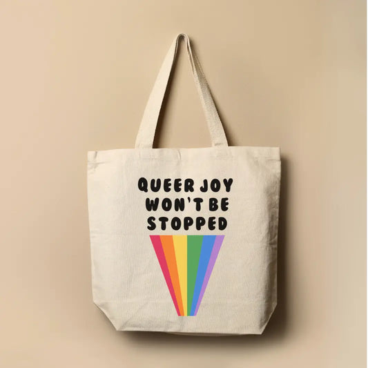 Queer Joy Won't Be Stopped LGBTQ+ Pride Tote Bag image 0