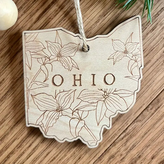 Ohio Scarlet carnation flower wooden Ornament image 0